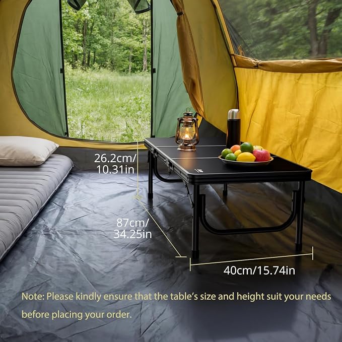 Anbte 34.2" x 15.7" Small Low Folding Picnic Table, 10.3" Height Thicker Aluminum Small Camping Table with Storage Bag, Portable Handle, Lightweight, for Camping Beach Party Picnic Floor, Black