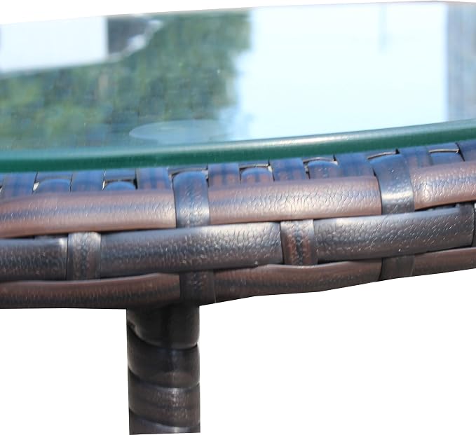 Round Outdoor PE Wicker Side Table with Storage, Patio Rattan End Table Round Glass Top Table for Furniture Gardening Tools