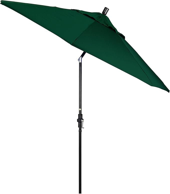 California Umbrella 9' Round Aluminum Market Umbrella, Crank Lift, Collar Tilt, Black Pole, Hunter Green Olefin