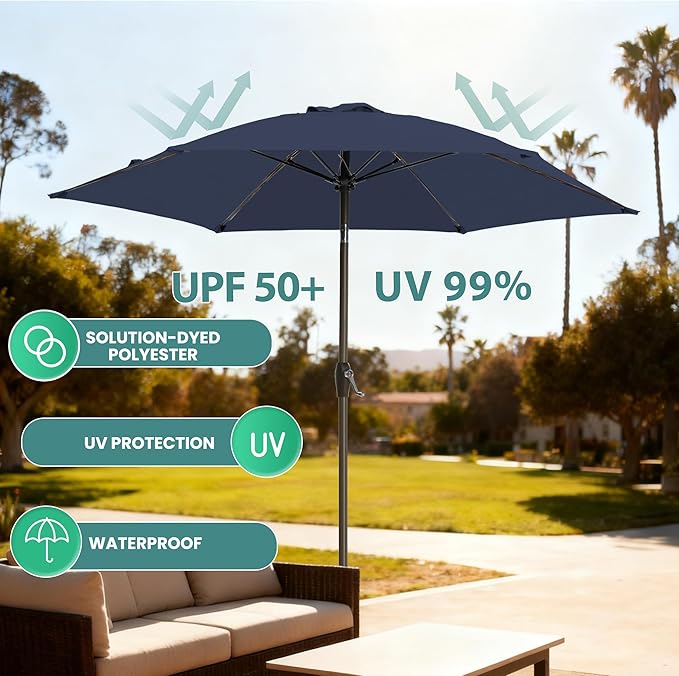 7.5FT Large Outdoor Patio Umbrella with Crank & Tilt - Durable Market Umbrella for Outdoor Patio with 6 Fiberglass Ribs for Poolside,Deck,Yard,Garden