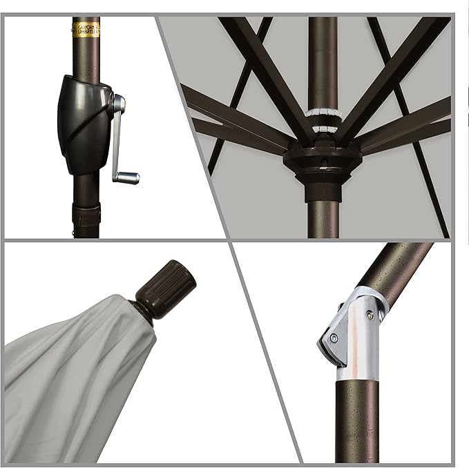 California Umbrella 7.5' Round Aluminum Market Umbrella, Crank Lift, Push Button Tilt, Bronze Pole, Sunbrella Granite