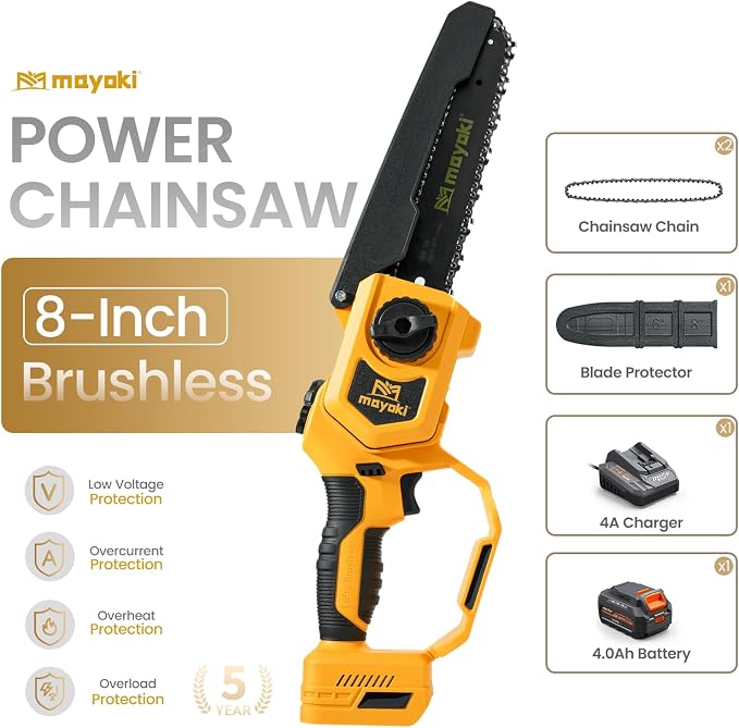 Cordless 8In Chainsaw w/ 4.0Ah Battery and Charger,Compatible with Dewalt 20V MAX Battery, 39Ft/s Electric Portable Chain Saw Auto Oiler, 900W Brushless Motor, for Tree Trimming, Cutting, Pruning