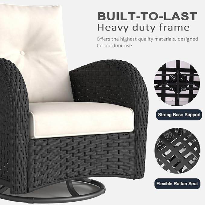 LayinSun 6 Pieces Outdoor Patio Furniture Set, Rattan Wicker Sectional Swivel Rocker Chairs Sets
