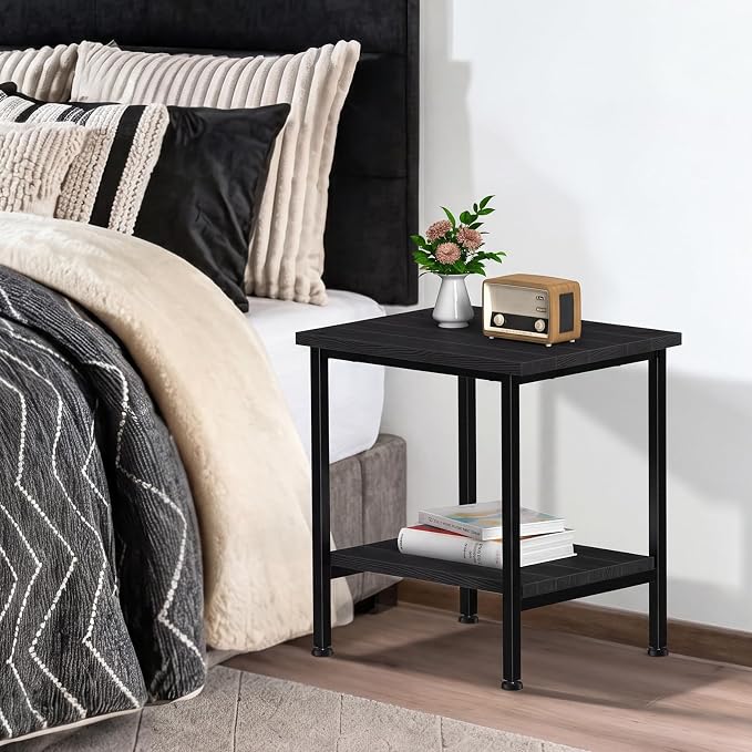 NANANARDOSO 2 Tier Outdoor Side Table with Storage, Adirondack Square Weatherproof End Table for Patio, Garden, Backyard, Porch, Deck, Balcony, Poolside-Black