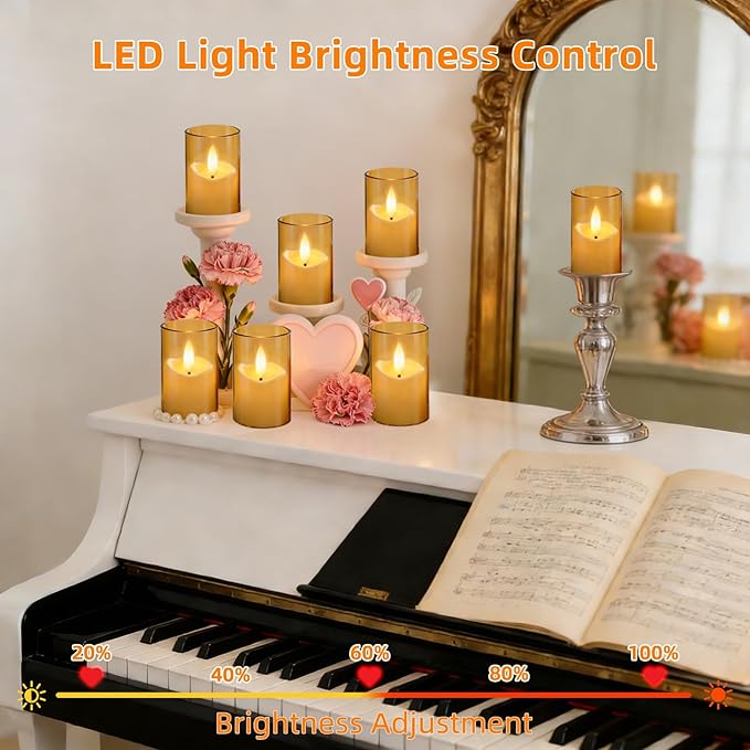 Rechargeable Acrylic Flameless LED Tea Lights with Timer, Flickering Warm Glow Votive Candles, Remote Battery Operated Set for Holiday & Daily Table Decor (Set of 6, Amber)