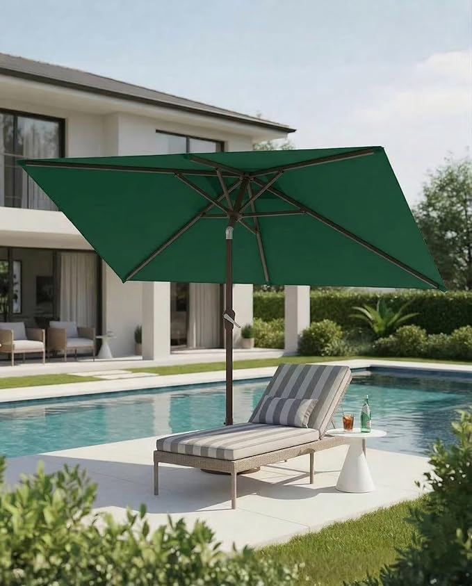 6.5x10FT Patio Umbrella, Outdoor Umbrella with Push Button Tilt and Crank, 8 Sturdy Ribs, UV Protection & Waterproof Market Umbrella for Pool, Backyard, Beach,Deck (Dark Green)