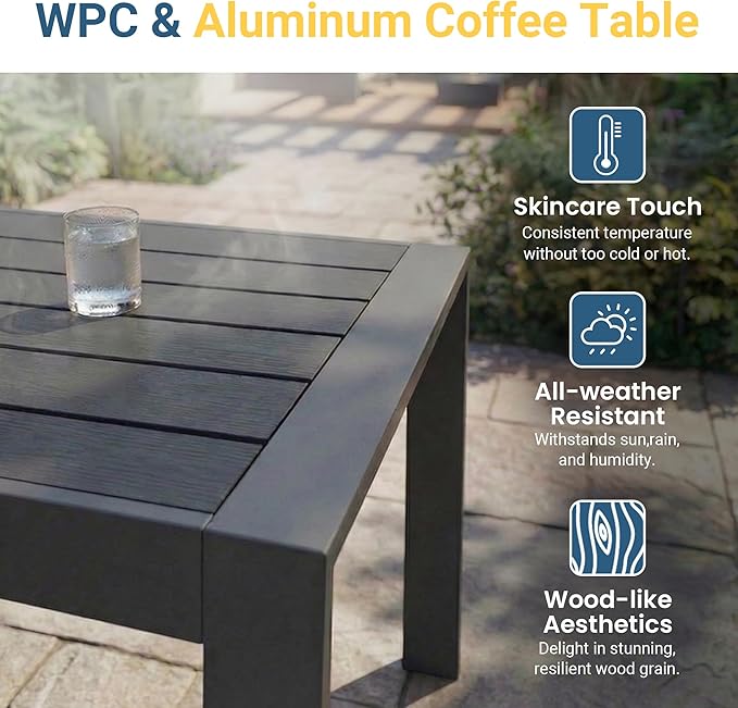 Wisteria Lane 5 Pieces Aluminum Patio Furniture Set with Umbrella, All Weather Oversized Outdoor Furniture Set with Deep Seat and Back Cushion, Patio Conversation Sets with Wide armrest, Gray & Navy