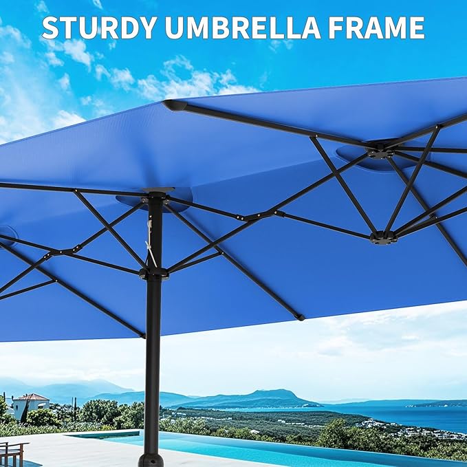 15 ft Umbrella Outdoor Patio with Base, Double-Sided Rectangular Outdoor Shade,UV & Fade-Resistant Polyester, Easy Crank Lift,Waterproof Market Umbrella for Pool, Garden, Backyard