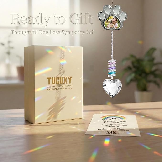 Dog Memorial Gifts for Loss of Dog, Personalized Pet Memorial Crystal Suncatcher with Photo, Pet Loss, Loss of Dog Sympathy Gifts, Dogs and Cat Remembrance Bereavement Passing Away Keepsake