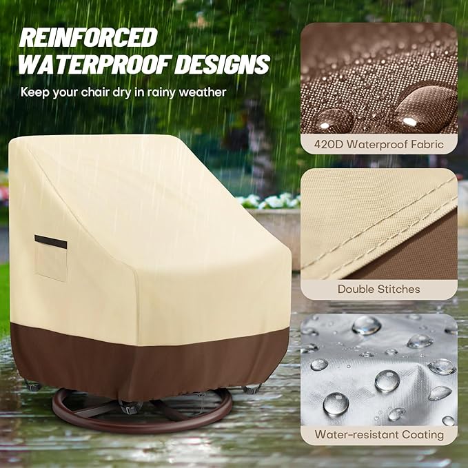 Outdoor Swivel Lounge Chair Cover, Waterproof Heavy Duty Patio Chair Cover, (33" W x 35" D x 38.5" H) Patio Garden Porch Furniture Cover for Swivel Chair - 2 Pack