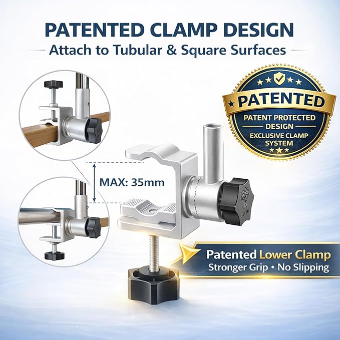 AMMSUN Chair Umbrella with Universal Clamp Adjustable 47 inches and 360° Swivel & UPF 50+ Protection Portable Sun Umbrella, Secure Clip on Camping/Beach Chairs, Stroller, Wheelchair, Golf cart, Lounger, Blue, 2 PACK