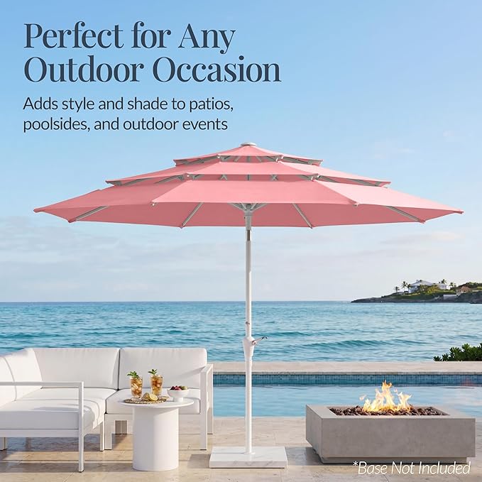Best Choice Products 10ft 3-Tier Patio Umbrella White Pole, Outdoor Market Umbrella with Push Button Tilt and Crank Lift, Steel Pole Umbrella for Backyard Patio Pool Outdoor Shade