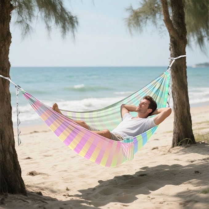 Colorful Laser Design Stripes 330lb Capacity Hammocks for Camping with Hanging Rope Backyard Hammock for Patio Backyard Lounge Base soporte para hamacas para adultos