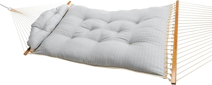 Original Pawleys Island Large Festoon Mist Tufted Hammock with Detachable Pillow – 13 ft. x 55 in., 450 lb Capacity, Oak Spreader Bar, Handcrafted in The USA