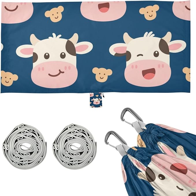 Cartoon Cute White Cow 330lb Capacity Hammocks with Tree Straps Cloth Hammock for Outside Patio Garden Silla hamacas para adultos