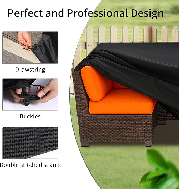 Outdoor Patio Sofa Cover Waterproof, Heavy Duty Couch Cover for Outdoor Furniture, Windproof with Straps, UV Resistant, All-Weather Protection for Garden Couch, 91x65x31 inch