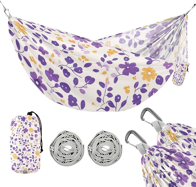 Multi-Small Flowers and Leaves Purple and Yellow 330lb Capacity Hammocks with Hanging Rope Portable Hammock for Outside Beach Patio Garden soporte para hamacas para adultos