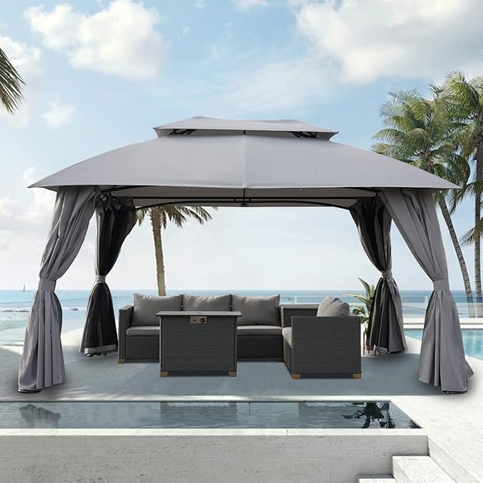 Grand Patio 10x13 Gazebo Replacement Canopy Curved Top Double Soft Canopy for Patio, Deck, Backyard, Garden, Lawns (Curved top,ONLY Top Without Frame)