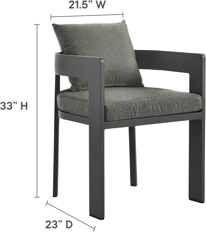 Modway Tahoe Outdoor Patio Powder-Coated Aluminum 9-Piece Dining Set in Gray Charcoal - Rectangular Patio Furniture Set for 8 - Outside Table with Umbrella Hole and Cushioned Chairs - Modern Patio Set
