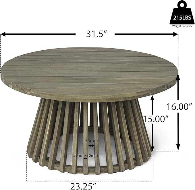 Merax Outdoor Acacia Wood Conversation Set - Patio 3-Seat Loveseat Sofa w/Coushion and Round Coffee Table for Backyard, Lawn, Balcony, Gray