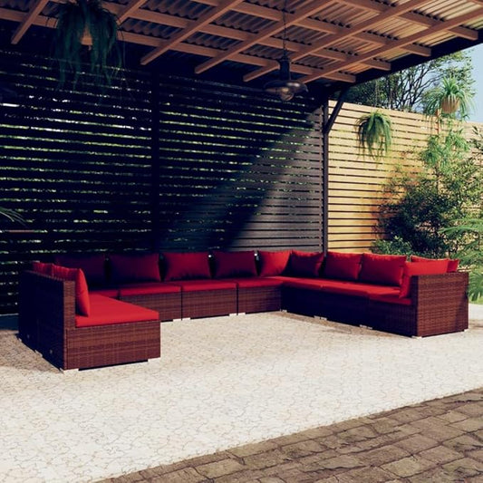 10 Piece Patio Lounge Set with Cushion, Patio Lounge Set Piece Patio Set Outdoor Patio Sectional Furniture Conversation Sets s Brown Poly Rattan