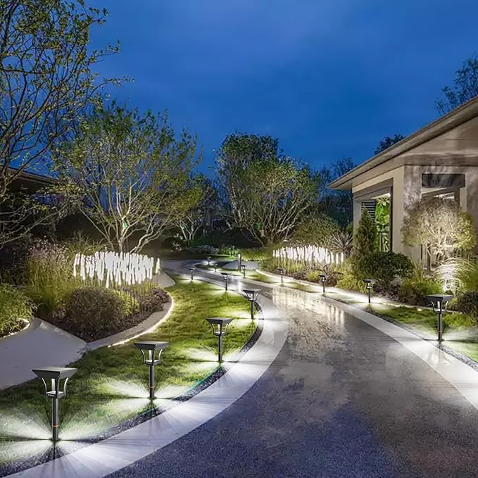 Solar Pathway Lights Outdoor, IP65 Waterproof Bright Solar Outdoor Lights, LED Solar Garden Lights Landscape Lighting for Walkway Lawn Patio Backyard (6 Pack, Warm & Cold White)