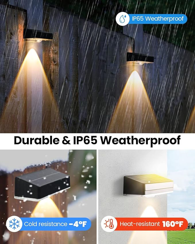 2025 Upgraded Solar Fence Lights Outdoor 8 Pack, 3000K-6000K Solar Deck Lights 30H Runtime, 12 RGB Modes Solar Powered Wall Lights IP65 Waterproof Auto On/Off for Backyard, Patio, Step, Gutter 1 Lens