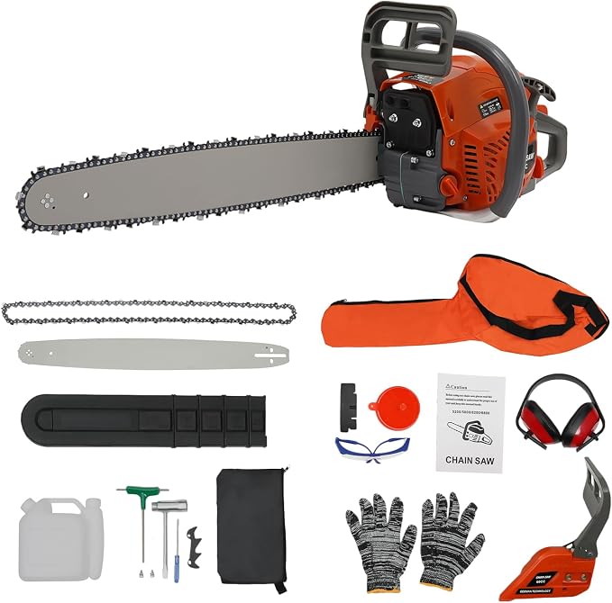 60CC 2-Cycle Gas Powered Chainsaw, 2.8KW Gasoline Chain Saw Cordless, 22Inch Gas Chainsaw Handheld for Wood Cutting and Garden Pruning