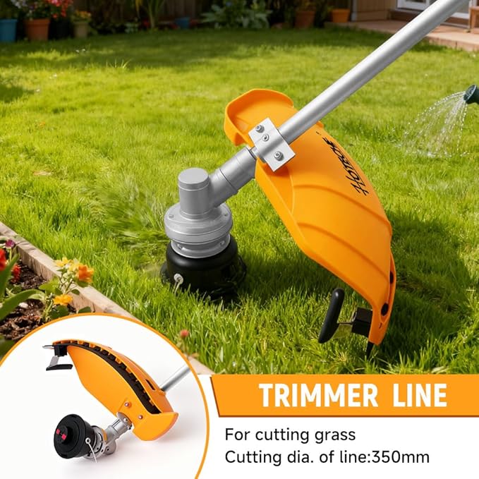 Hoteche 1000W Electric String Trimmer & Brush Cutter, 10500RPM with 350MM/230MM Cutting Diameter, Orange & Black, Color Box
