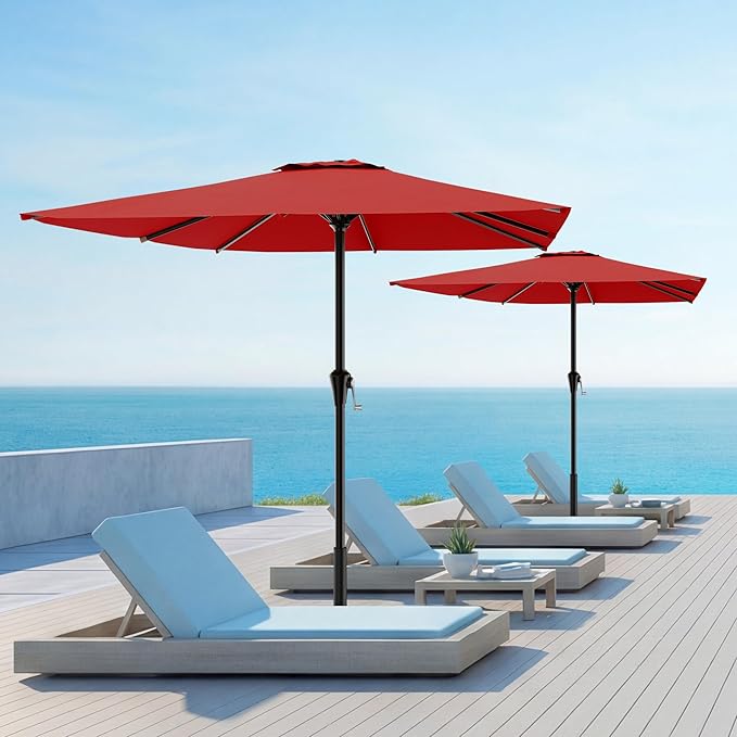 AreShark 8' x 10' Rectangle Patio Umbrellas for Outdoor, Outdoor Table Umbrella, Large Outdoor Patio Umbrellas with 8 Sturdy Ribs for Pool, Garden, Market (Red)