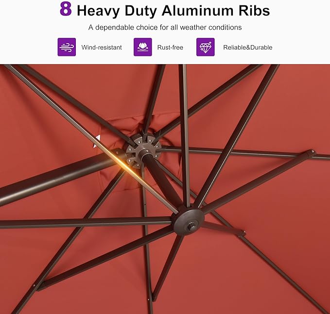 PURPLE LEAF 9' X 11.5' Rectangle Cantilever Umbrella with Base Patio Umbrella Outdoor Aluminum Antique Bronze Offset Hanging Umbrella with 360-degree Rotation for Pool Garden Backyard Deck, Terra