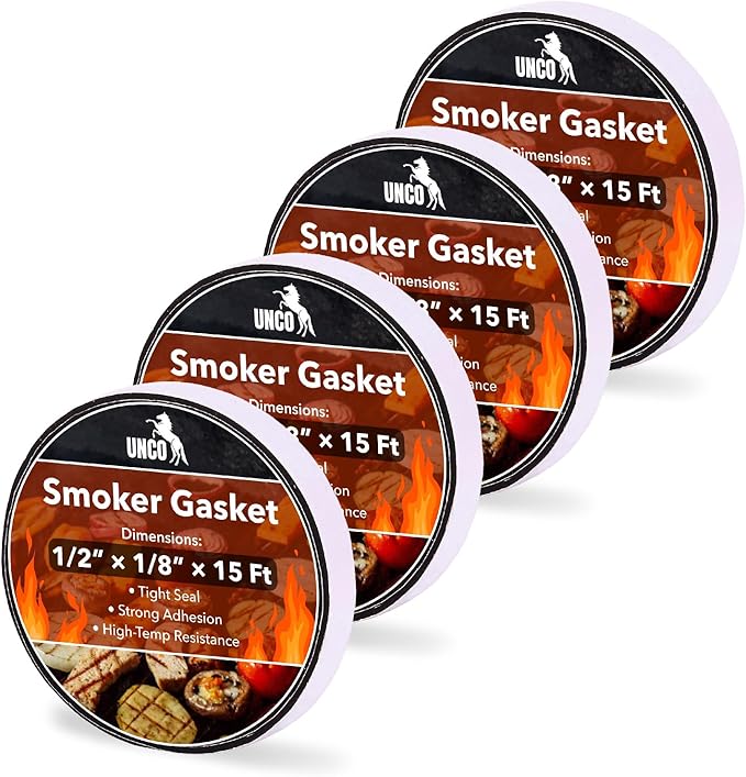 UNCO- Grill Gasket, 4 Pack, 15 ft, 1/2"x 1/8", black, Smoker Gasket Sealer High Temp