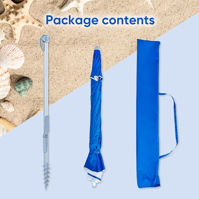 Tempera Heavy Duty High Wind Beach Umbrella with Sand Anchor & Carry Bag | Patio Outdoor Umbrella with Aluminum Frame and Push Button Tilt, Ideal for Travel Garden Lawn, UPF 60+