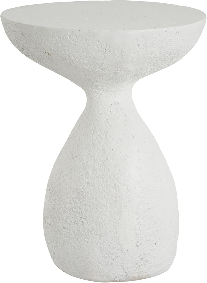 Outdoor Side Table, Modern Organic MGO Accent End Table for Patio, Living Room, White Textured Stone-Look