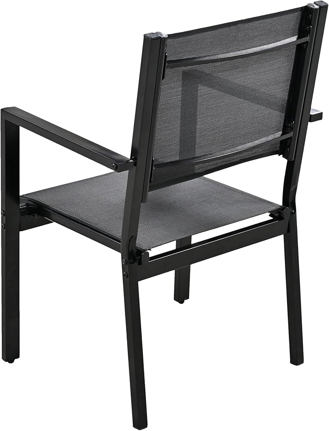Outdoor 7 Piece Dining Table and Chair Set, Steel Outdoor Table with 6 Chairs for 6 Persons, Patio Dining Table Set with Chairs, Patio Conversation Set for Garden Patio Balcony Backyard, Black