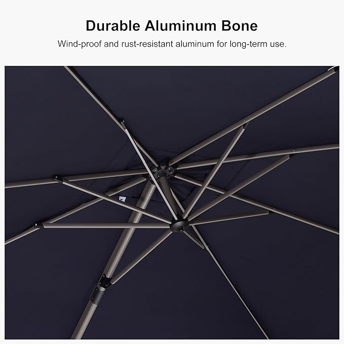 PURPLE LEAF 9' X 11' Patio Umbrella, Rectangle Outdoor Cantilever Umbrella, Aluminum Offset Umbrella with Champagne Frame and 360° Rotation for Pool Deck Garden, Navy Blue