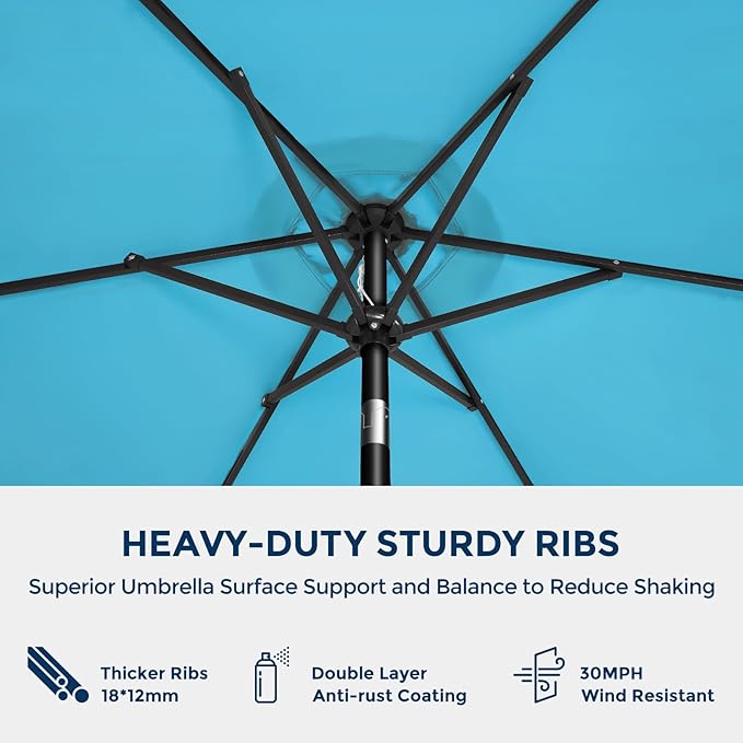 HOMSHADE 7.5ft Outdoor Patio Umbrella - Market Table Pool Deck Umbrella UPF50+ UV Protection with Push Button Tilt, Crank and 6 Sturdy Ribs (Light Blue, No base)