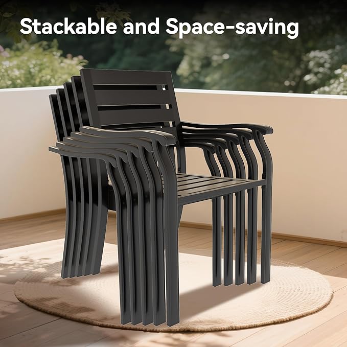 LUMISOL 7-Piece Outdoor Patio Dining Set, 4 Stackable Metal Dining Chairs and 40.6" Round Metal Dining Table, Outdoor Table and Chairs for Lawn Garden Backyard, Black