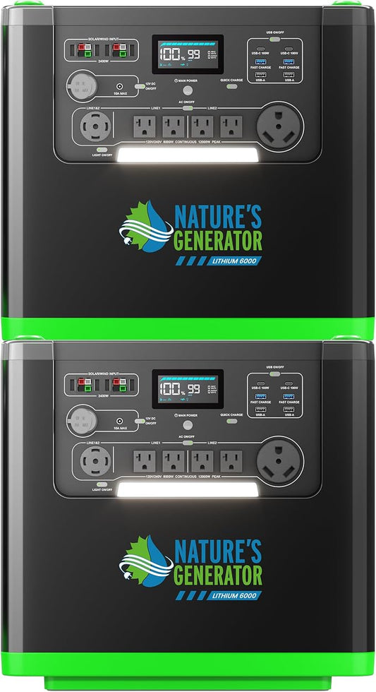 Natures Generator 2 Packs 3840Wh Solar Generator, LiFePO4 Batteries, 6000W Portable Power Station for Home Backup, RVs, Emergencies, Power Outages, and Outdoor Camping