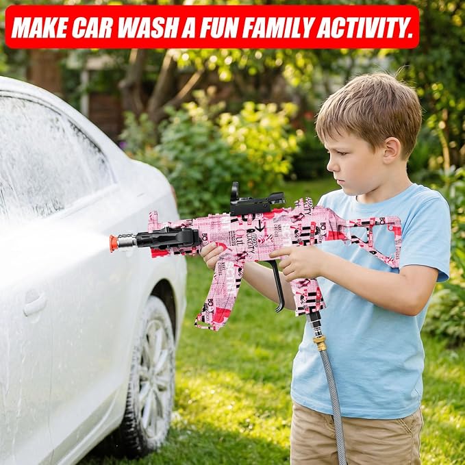 MP5S Pressure Washer Gun with Swivel - 3000 PSI High Pressure Spray Gun with 3/8" Quick Connect Plug Inlet, Foam Cannon Compatible Power Washer Handle for Car, Home & Outdoor Cleaning (Pink)