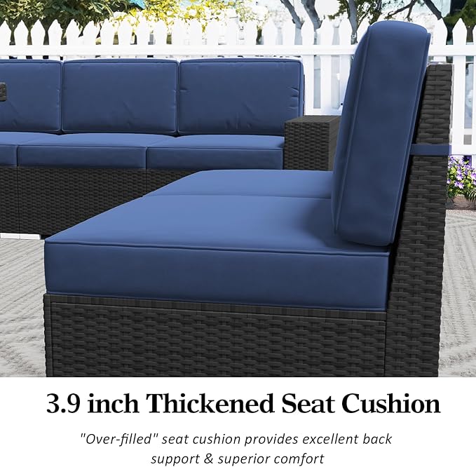 LayinSun 6 Pieces Patio Furniture Set, Black Rattan Modular Sectional Outdoor Conversation Sofa Set