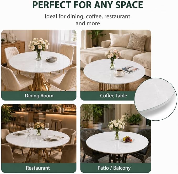 36" Round Tempered Glass Table Top, 5/16" (8mm) Thick, Marble Pattern Replacement, Heavy-Duty, Heat & Scratch Resistant for Coffee, Dining & Patio Tables, Gray