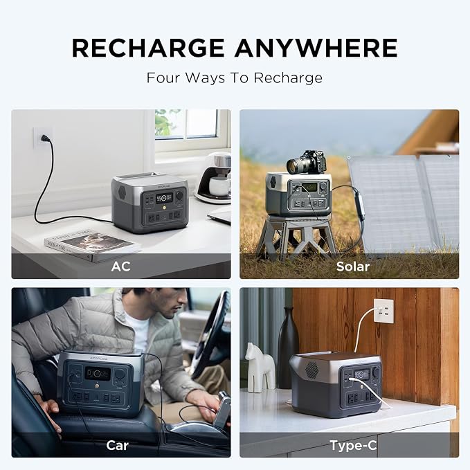 EF ECOFLOW Portable Power Station River 2 Max 500 with 110W Solar Panel, 499Wh LiFePO4 Battery, 1 Hour Fast Charging, Up to 1000W Output Solar Generator for Outdoor Camping/RVs/Home Use