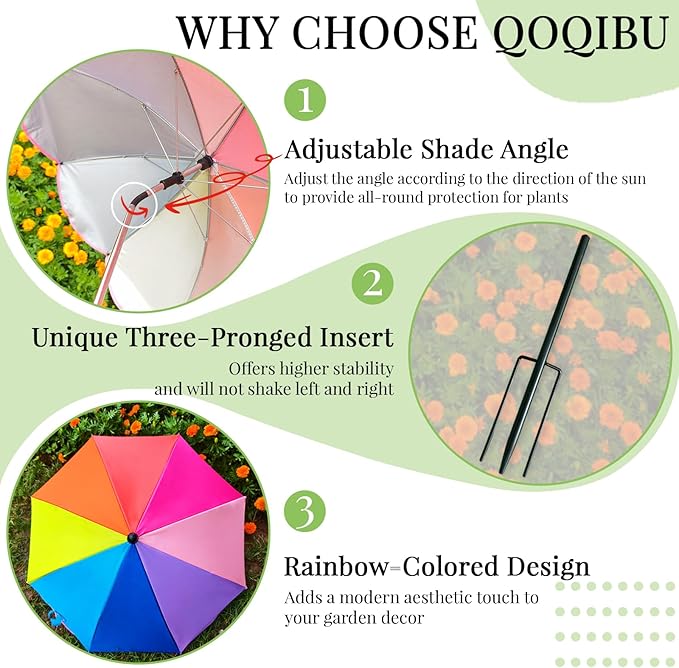 Colorful Plant Umbrellas for Outdoor Plants, Large (40") Sun Protection Shade Cover with M-Shaped Insert, Garden Shades for Potted Plants, Garden Beds, Patio Flower (8 Pcs)
