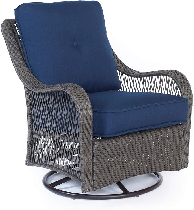 Hanover Orleans 3-Piece Patio Conversation Set with 2 Gray Wicker Swivel Rockers, Heather Gray Cushions, and Glass Top Square Table, Outdoor Bistro Set 3-Piece