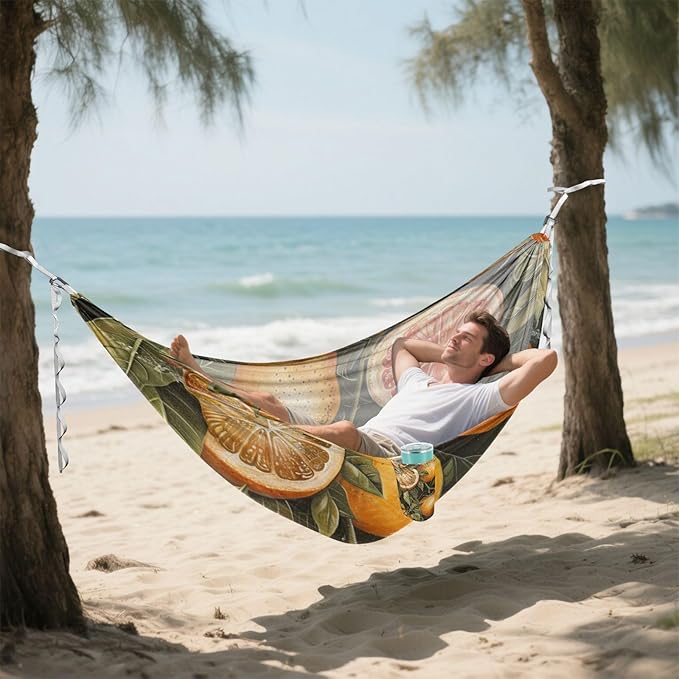 Vintage Orange-red Grapefruit 330lb Capacity Outdoor Hammock with Hanging Rope Backyard Hammock for Outside Patio Backyard Poolside para ir de Camping
