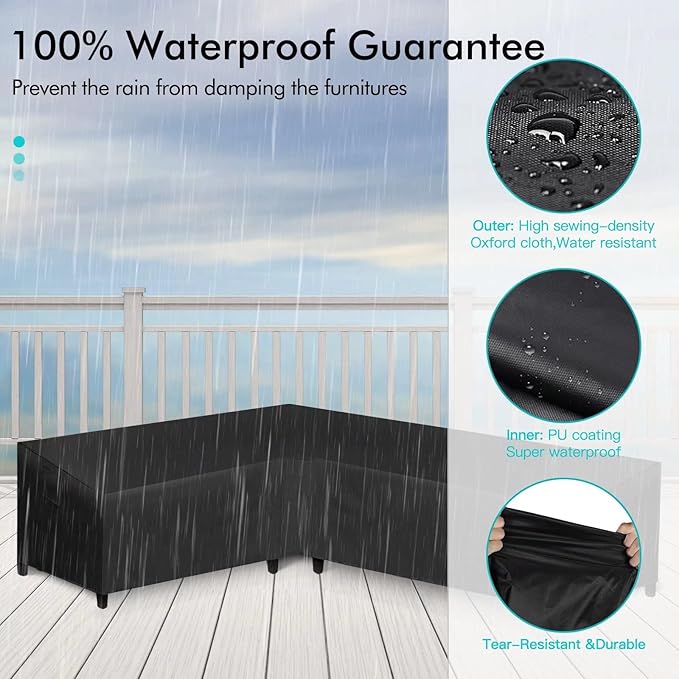 WLEAFJ Patio L-Shaped Sectional Sofa Cover Waterproof, Heavy Duty Outdoor Sectional Couch Cover with Air Vent, Left Facing, 83" L/104" L x 32" D x 31" H
