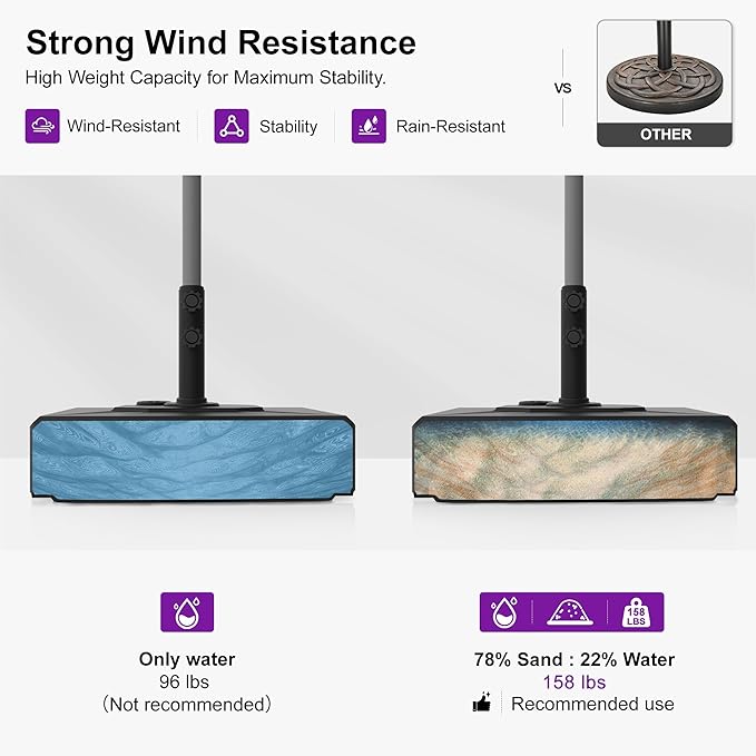 PURPLE LEAF 10' Round Market Umbrella, Patio Umbrella with Base Included, Heavy Duty Outdoor Table Umbrella with Tilt, Aluminum Pool Umbrella for Deck, Garden, or Poolside, Khaki