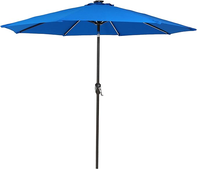 Sunnydaze 9-Foot Sunbrella Tilting Patio Umbrella with Solar LED Light Bars - Pacific Blue