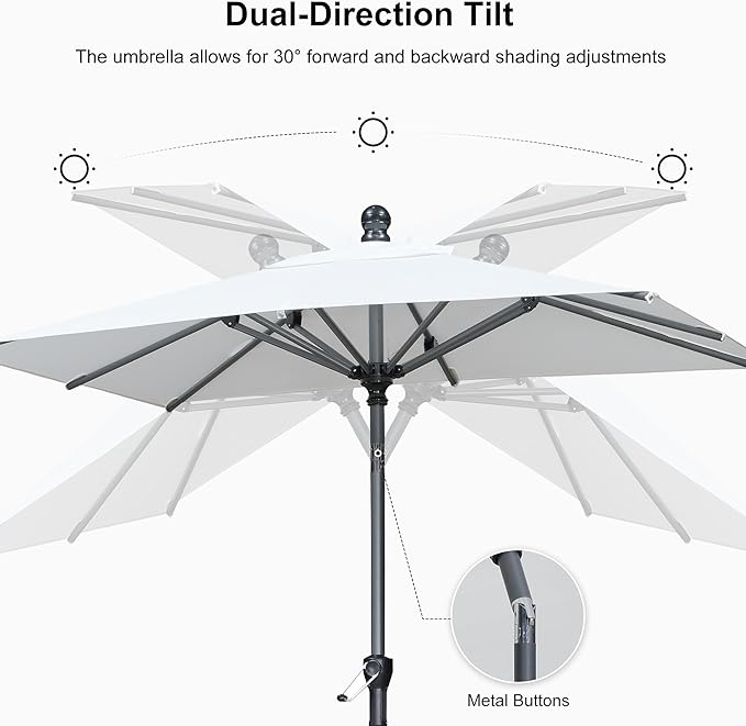 PURPLE LEAF 10' x 6.5' Rectangular Patio Umbrella Outdoor Table Umbrella Aluminum Frame Market Umbrella Sun Umbrella with 8 Sturdy Ribs Tilt for Garden Deck Lawn Pool White